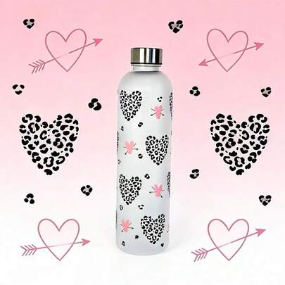 1pc Leak-Proof Matte Plastic Water Bottle, Cute Leopard Print, Strawberry & Cherry Pattern Plastic Cup With Metal Lid, Portable Reusable Water Bottle Suitable For Fitness, School, Travel