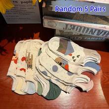 5 pares de calcetines invisibles de mujer con diseños de cuentos de hadas y colores de caramelo, colores aleatorios, para todas las estaciones - Multicolor - Ver 18