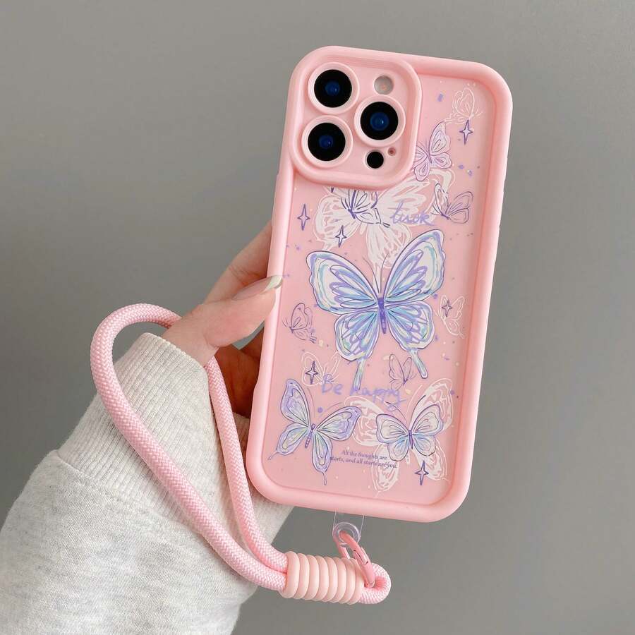 (Follow The Store And Collect The Product To Get A Free Lanyard) Phone Case/Compatible With IPhone 17/16/15 PRO MAX/15 PLUS/15 PRO/15/14 PRO MAX/14 PLUS/14 PRO/14/13 PRO MAX/13 PRO/13/12 PRO MAX/12 PRO/12 PRO MAX/11 PRO/11/XS MAX/XR/XS/7/8 PLUS/ Transparent Shockproof Protective Cover, Compatible With Samsung Galaxy A14 A34 A54 A15 A25 A35 A55 S23 S23Plus S23ultra S23fe S24 S24plus S24ultra S24fe S25 S25plus S25ultra, Compatible With Redmi Note 13/14 Promax - Pink + Rope - View 1