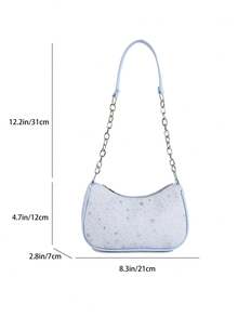 Spring Fashion Women's Chain Shoulder Bag, Star Pattern Zipper Closure Crescent Underarm Bag, Suitable For Daily Wear - Blue - View 6