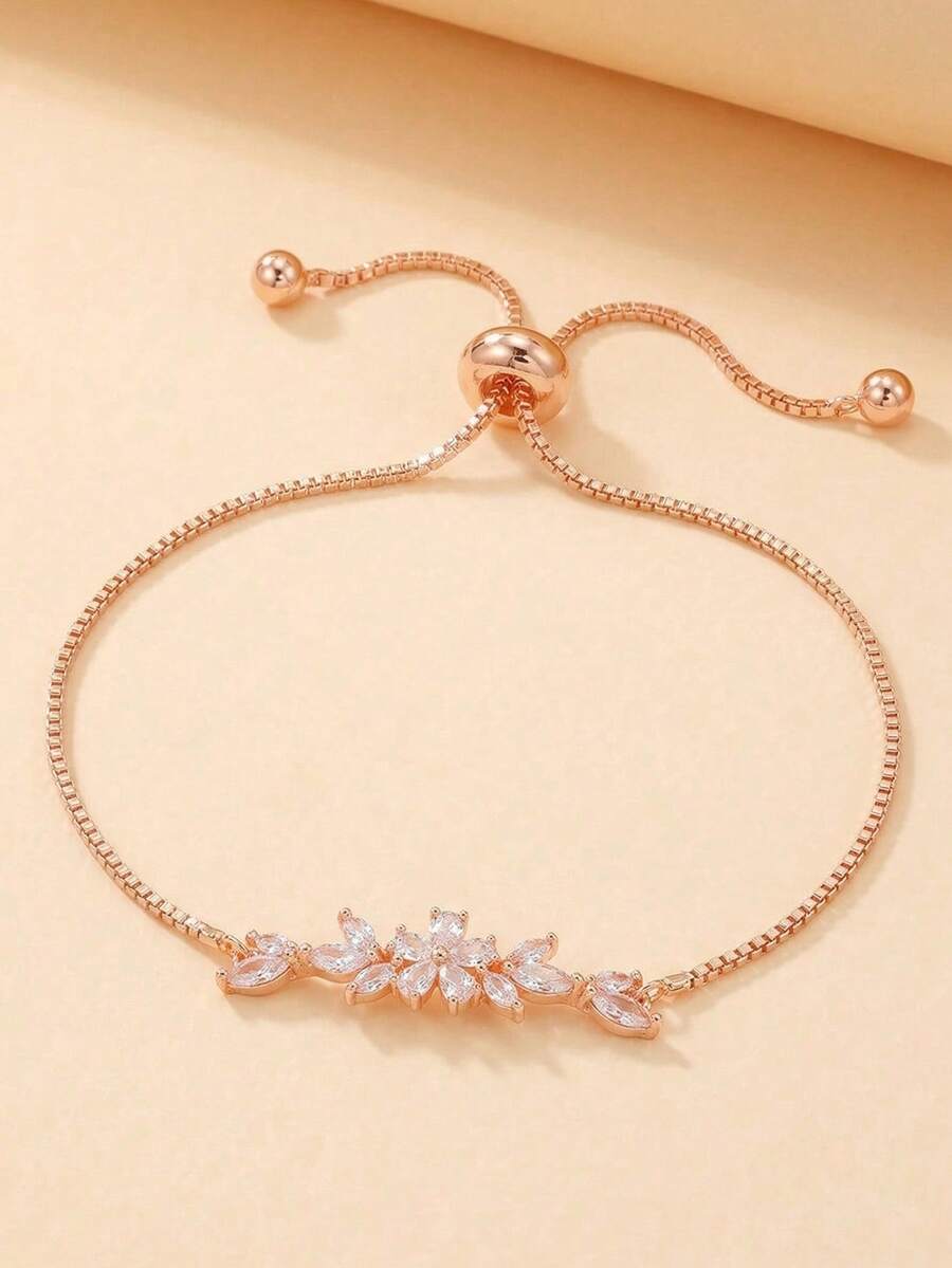 Women's Flower Pull Ring Bracelet, Gift For Valentine's Day, Mother's Day