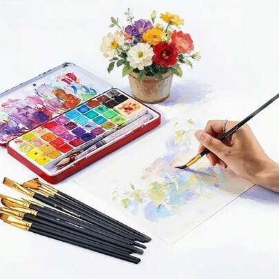 10 Pieces/Set Artist Handmade Brush Set - Suitable For Acrylic, Oil Painting, Watercolor, Facial, Nail Art, Detail Painting And Rock Painting, , Easy To Use, Smooth And Not Easy To Knot, Can Be Given As A Gift To Children And Friends, Back To School, School Supplies