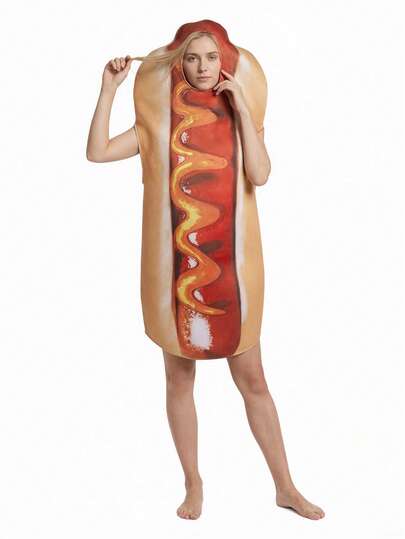 Adult Unisex Hot Dog Costume, Suitable For Carnival, Halloween, Christmas, Made Of Sponge Material, Funny Cosplay Outfit