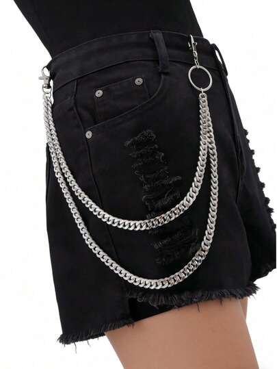 1pc Fashionable Double-Layer Metal Pant Chain, Versatile Minimalist Jeans Accessory Suitable For Teenagers, Summer Casual, Outdoor, Travel, Graduation Gift, Birthday, Daily Wear