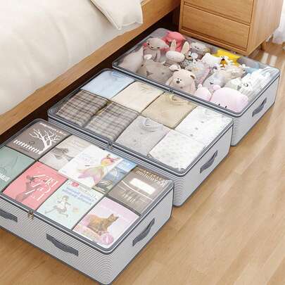 1pc Underbed Storage Bag, Quilt Storage Box, Bedroom Storage, With Visible Window And Handle, Waterproof And Moisture-Proof, Suitable For Storing Blankets And Idle Items At Home, Large Capacity Dust-Proof Storage Bag