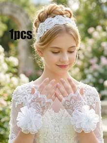 1 Par de Luvas Sem Dedos de Renda Floral Branca para Meninas Adolescentes de 14-16 Anos, Acessório para Fotografia de Casamento, Decoração de Casamento, Acessório para Cabine de Fotos de Festa, Suprimentos de Casamento - 1Pair - Visão 3