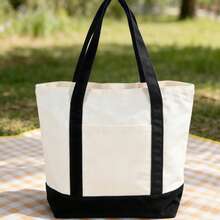 1/4/8pcs 17.7x12.6x5.9inch Large Capacity Natural Color Contrast Color Canvas Multi-Piece Set, Wedding Bachelorette Party SPA Gift Tote Bag, Travel Storage Bag, Shopping Bag, Mommy Bag, Beach Bag, Suitable For Wedding Theme Party, DIY Personalized Painting Embroidery Heat Transfer Tote Bag, Bright Color With Front Phone Fashion Glasses Pocket Large Shoulder Bag - View 14