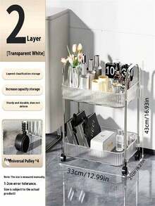 4-Tier Multipurpose Transparent Storage Cart, Made Of Thick And Durable Plastic Material, With 360° Rotating Acrylic Storage Cart, Dual-Metal Handle Acrylic Material Minimalist And Durable, 360° Rotating Alloy Frame + Silent Lockable Wheels Design, Portable Large Capacity Storage Cart, Modern Minimalist Design, Suitable For Bathroom, Kitchen, Living Room And Bedroom, Cosmetics And Toiletries Storage Cart - Clear - View 10