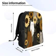 Cute Cat & Sunflower Print Backpack - Durable Polyester School Bag With Adjustable Straps, Zipper Closure & Spacious Compartment For College, Hiking, Camping, Daily Commute - Stylish Cat Lover Backpack For Women & Teens, Camping Gear, Casual Design, Sturdy Construction, Outdoor Enthusiasts, 2D Flat - đen - Xem 2