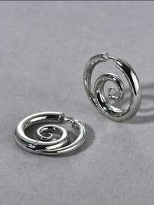 2 đôi bông tai vòng bằng đồng trơn thời trang dành cho nữ, kiểu dáng xoắn ốc tối giản cổ điển, phù hợp để đeo hàng ngày và dự tiệc tối. - Bông tai - Xem 5