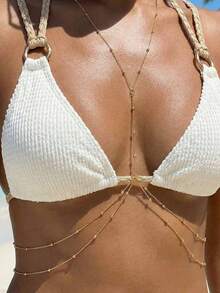 1pc Versatile Sexy Multilayer Beaded Chain Waist Chain, Suitable For Women's Beach, Resort, Party And Gathering Wear - Gold - View 1