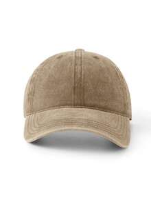 1 pieza Gorra de béisbol con visera curva vintage desgastada, unicolor, para primavera/verano, unisex - Caqui - Ver 2
