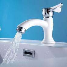 1pc Thickened Plastic Single Cold Quick-Open Faucet, Universal G1/2 Threaded Diameter Interface, Comes With Sealing Tape, Suitable For Sink & Washbasin - White - View 5