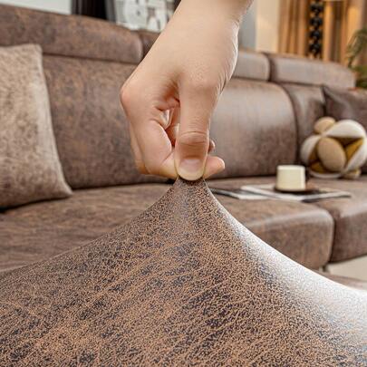 1pc Dark Coffee Faux Leather Stretch Water-Resistant Sofa Slipcover, Fits 1 2 3 4 Seater Sofa, Elastic Sofa Cover, Stain-Resistant, Comfortable, Suitable For Outdoor Indoor Living Room Hotel Anti-Dust Anti-Dirt