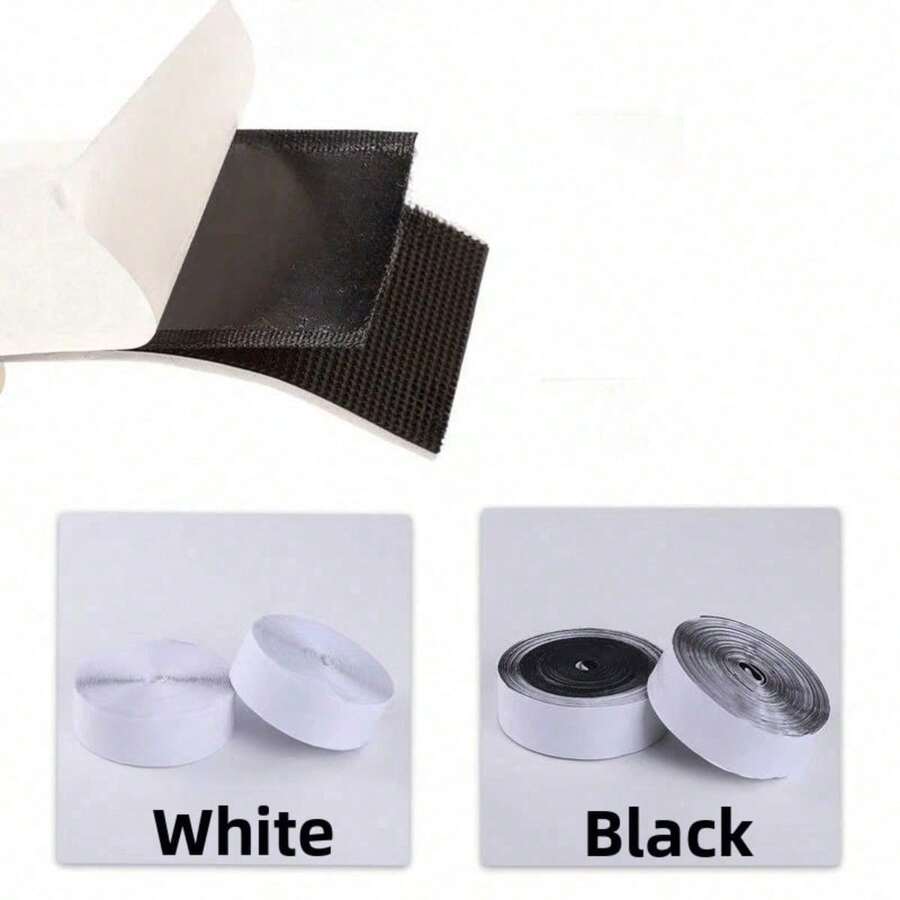 1 cuộn vải nhung 200cm/78inch + móc 200cm/78inch, rộng 4cm/1.56inch, màu trắng/đen, độ bám dính cao, thích hợp để cố định rèm cửa, đồ nội thất, thảm, bọc ghế, ga trải giường, hai mặt, có thể tái sử dụng. - 1 cuộn - Xem 1