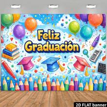 Spanish Graduation Backdrop With "Feliz Graduación" & Chalkboard - Multicolor Latin-Themed Cap & Books Decor Suitable For Graduation Parties, Birthdays, Weddings - For Spanish Events, Photo Background, Backdrop, Party Decoration Backdrop, Tapestries, Tapestry,, Home Decor. - 多色 - 查看 4