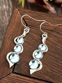 2pcs New Bohemian Creative Wavy Inlaid Cat's Eye Gemstone Earrings - Hồng - Xem 2