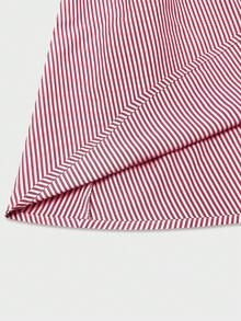 Blue Striped Ruffle Hem Tube Dress - Vacation Beach Mini Dress, Front Tie Elegant Red Summer - Red - View 5