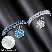 2件套嘻哈风狗狗项链套装，高端宠物项圈，舒适经典链镶嵌闪亮水钻 - 彩色 - 查看 1