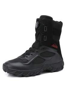 Botas de senderismo de caña alta con botón giratorio para hombre, botas de trekking para exteriores, zapatos de montar con estilo - Negro - Ver 3