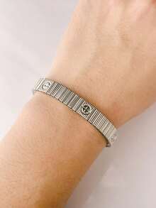 1pc Men's Fashionable Versatile Minimalist Bracelet - Silver - View 5