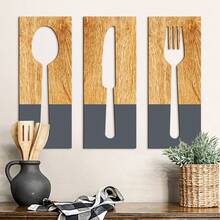 1/3pcs Wall Hanging, Kitchen And Dining Room Wall Decoration, Wooden Sign, Cutlery, Spoon, Wooden Nameplate, Home Decoration, Bedroom Background, Living Room Creative Wall Decoration, Suitable For Home And Kitchen Wall Decoration Hangings - Multicolor - View 3