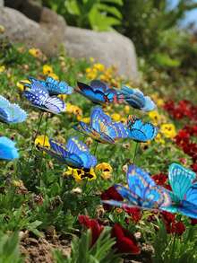 10pcs Butterfly Stakes, Outdoor Garden Decor Vibrant 3D Butterfly Garden Stakes, 3D Colorful Double Wings With Bendable Stick, Artificial Waterproof Butterfly Decorations, Butterflies For Flower Outdoor Indoor - Butterfly Garden Decoration - View 4