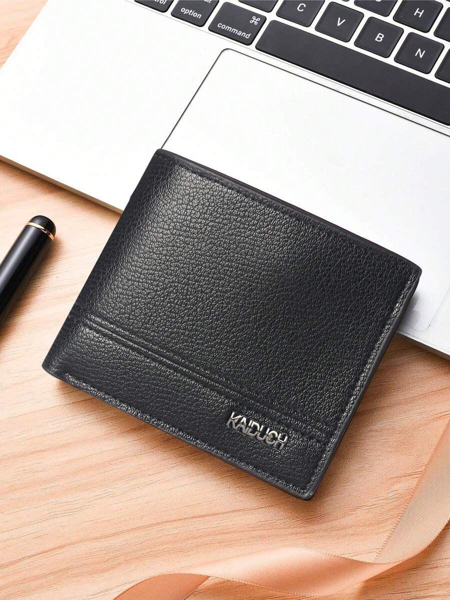 HOVI'S 1pc Men's Short Bifold Wallet, Business Minimalist Style, Multiple Card Slots & Zipper Coin Pouch, Compact PU Leather Card Case, Suitable For Daily Use & Business Commute - Black - View 1