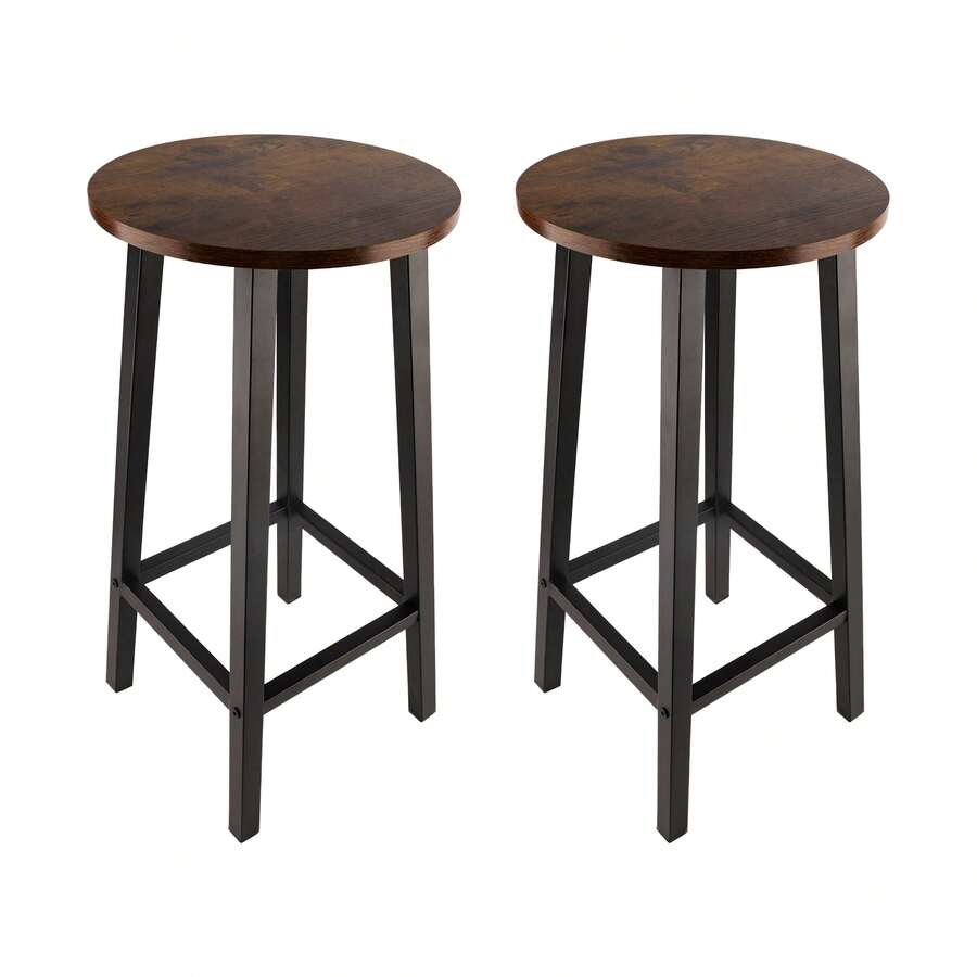 Set Of 2 Wooden Bar Stools Comfortable Warm Premium Quality Kitchen Home Décor - 棕色 - 查看 1