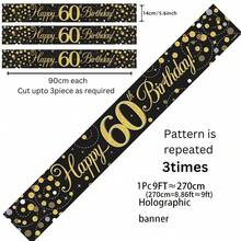 1pc 9ft Shiny Bubble Theme Banner, Suitable For 16th, 18th, 21st, 30th, 40th, 50th, 60th, 65th, 70th, 80th, 90th Birthday, Black Gold Holographic Birthday Party Decor - Multicolor - View 2