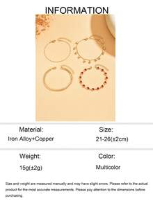 4pcs/Set Fashionable Multi-Layer Gold Tone Anklet Set With Red Heart & Tassel Charms, Suitable For Daily, Party, Beach Vacation Wear. Handmade Chains Can Be Customized In Length And Bead Count - Multicolor - View 5