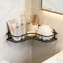 1/2pcs No-Drill Bathroom Corner Shelf, Rust-Proof Wall-Mounted Shower Storage Rack, Space-Saving Organizer For Bathroom / Vanity - Black - View 5