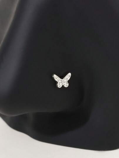 1个可爱蝴蝶结L型鼻钉 - 闪亮锆石18K镀金20G鼻环，精致L型弯鼻穿刺饰品，低过敏性，日常佩戴舒适