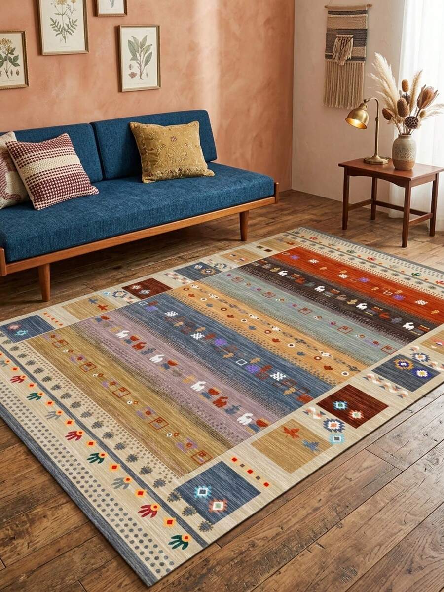 Dopamine Inspired Vintage Style Decorative Carpet, Suitable For Bedroom, Living Room, Outdoor, Washable - Multicolor - View 1