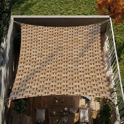 1pc Outdoor Woven Pattern Printed Sunshade Canopy, Lightweight Polyester Material, Suitable For Beach, Camping, Garden Picnic, Backyard Lawn, Outdoor Adventure Sun Protection, Essential Outdoor Decor, Excluding Poles And 4 Ropes