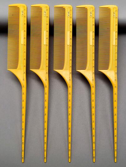 Bộ 5 lược đuôi chuột tạo kiểu tóc, lược chải tóc nhiều màu sắc dùng trong salon, lược đánh rối, lược đuôi chuột, lược tạo kiểu, lược chia tóc có vạch chia độ.