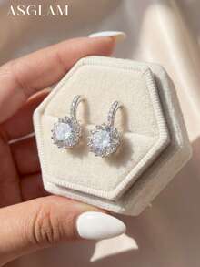 1 Đôi bông tai khoen tròn đính đá Zirconia thanh lịch, bông tai bạc 925 cao cấp, trang sức tinh tế, quà tặng trang trí tiệc cho phụ nữ. - Bạc - Xem 6