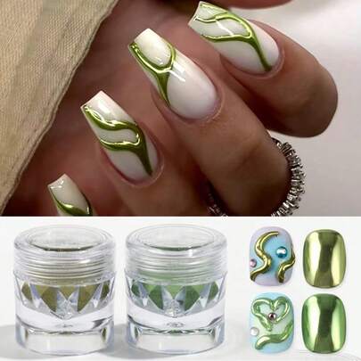 Y2K Handmade Avocado Silk Mirror Powder, Summer Fashionable Green, Pink, Yellow 4-Color Set, High Gloss Metallic Powder, Long-Lasting