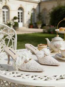 planare Mẫu mới về: Sandal cao gót mũi nhọn buộc dây thanh lịch dành cho nữ, kiểu dáng slip-on, thời trang mùa hè màu be. - Màu be - Xem 6