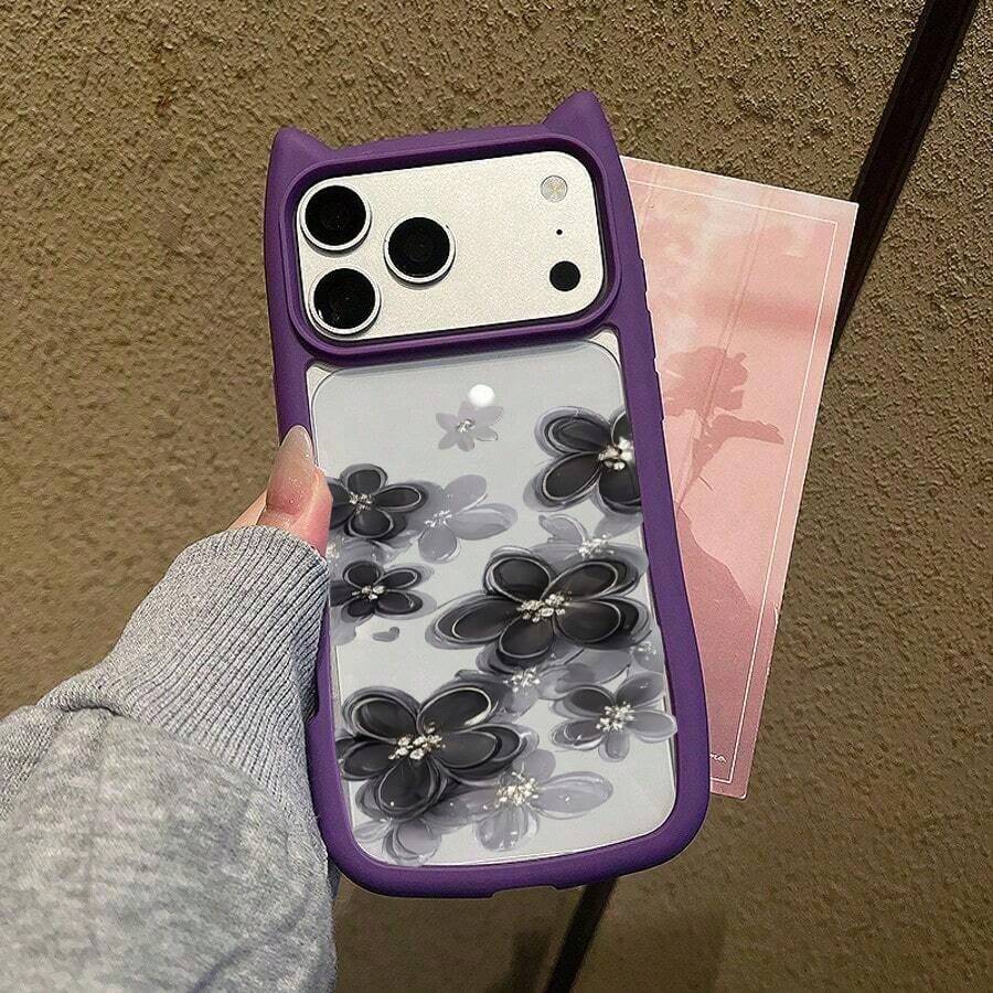 苹果スマホケースiPhone5猫耳14Plus	耐衝撃13	クリア16かわいいiphone15Pro機種対応16Pro13Pro14iphone15 - 紫色 - チェックする 1