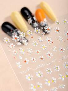 1pc 5D Embossed Spring/Summer White Daisy Nail Stickers, Fresh Sweet Cute Self-Adhesive Nail Decals For Women Home DIY Use. - MultiWarna - View 2