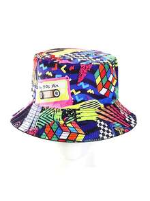 1 chiếc mũ xô hai mặt kiểu retro thập niên 80, in chữ và họa tiết ngẫu nhiên, thích hợp cho mùa xuân/hè. - A - Xem 7