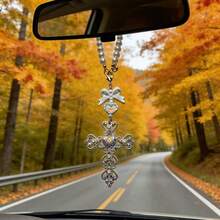 Colgante de coche con lazo y cruz, súper decoración colgante interior de coche, cruz de strass, decoración del espejo retrovisor del coche, accesorios interiores del coche - colgante de cruz - Ver 6