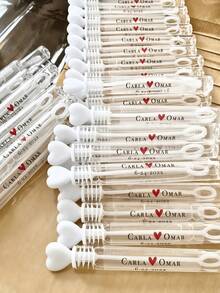 Personalized Wedding Bubble Labels [Labels Only, Bubble Wand Not Included], Customized Wedding Bubble Labels, Customizable Name And Logo PVC Stickers, Suitable For Wedding Favors, Bachelorette Party, Outdoor Wedding Send-Off, Customized Bubble Wand Labels, Wedding Bubble Tube Labels, Wall Decals - Multicolor - View 7