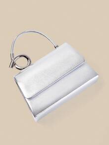 1 Piece White PU Material Flap Clutch Bag With Luxury Metal Decoration, Showing Fashion And Elegance, Suitable For Holding, Carrying, Wearing On The Shoulder Or Crossbody, P - 銀色 - 查看 7