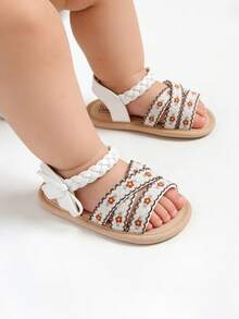 婴儿女童凉鞋 夏季婴儿婚纱平底鞋 新生儿学步鞋 学步鞋 - 棕色 - 查看 2