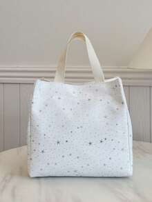 Portable Insulated Lunch Bag, Lunch Box, Bento Bag, Dinner Insulation Bag, Thickened Cute Fruit Lunch Bag For Students, Asymmetrical Star Lunch Bag Lunch Container Large Capacity Travel Essentials - White - View 3