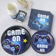 Bộ đồ dùng ăn uống dùng một lần chủ đề máy chơi game màu xanh dương, bao gồm đĩa giấy 7/9 inch, cốc giấy, khăn giấy, thích hợp cho tiệc sinh nhật, lễ hội, họp mặt, lễ kỷ niệm, đám cưới, lễ tốt nghiệp và các dịp tiệc tùng khác. - Nhiều màu - Xem 3