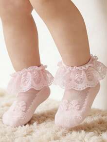 1 đôi tất ngắn mùa hè mỏng, thoáng khí, ren pha lê bằng lụa cho trẻ em - Hồng - Xem 2