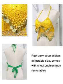 Bộ trang phục múa bụng đính sequin dành cho người lớn, áo voan đính sequin (có mút ngực, không thể tháo rời) và quần dành cho nữ, bộ trang phục công chúa Ả Rập dành cho múa phương Đông cho nữ. - Nhiều màu - Xem 10